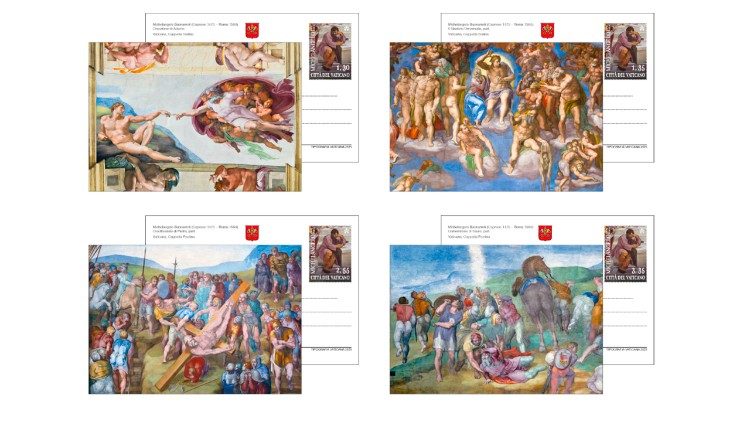 Postais dedicados às obras de Michelangelo no Vaticano, 550 anos após o nascimento do artista Postais dedicados às obras de Michelangelo no Vaticano, 550 anos após o nascimento do artista